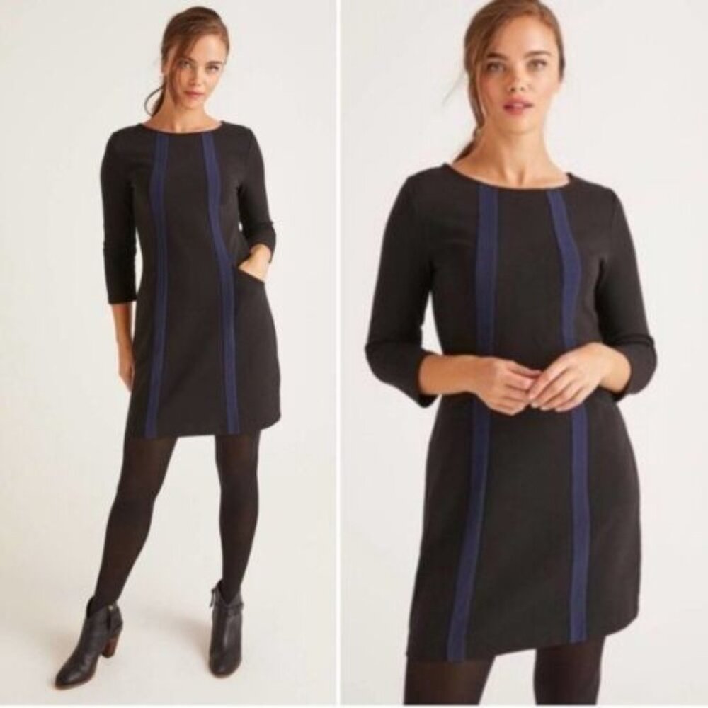 Boden Black Blue Size 2 Women Anita Ottoman 3/4 Sleeve Ribbed Knit Tunic Dress
